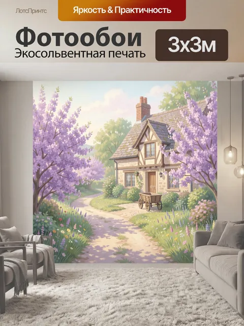 Фотообои Цветущая сирень у уютного дома