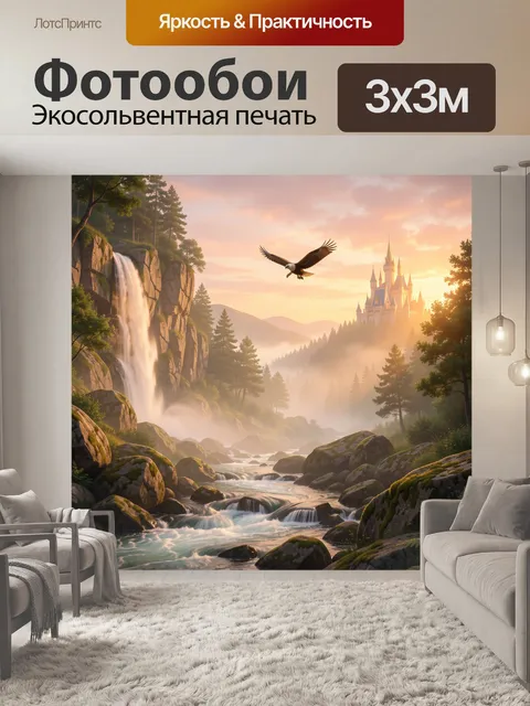Фотообои Сказочный водопад и замок
