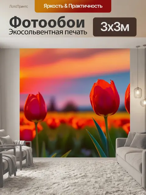 Фотообои тюльпаны на фоне летнего заката
