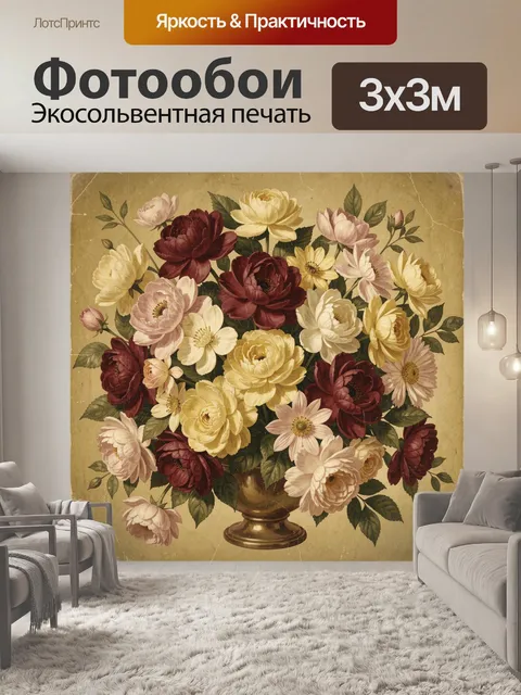Фотообои Букет пионов и хризантем
