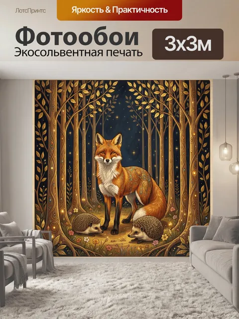 Фотообои Лиса и ежи в лесу