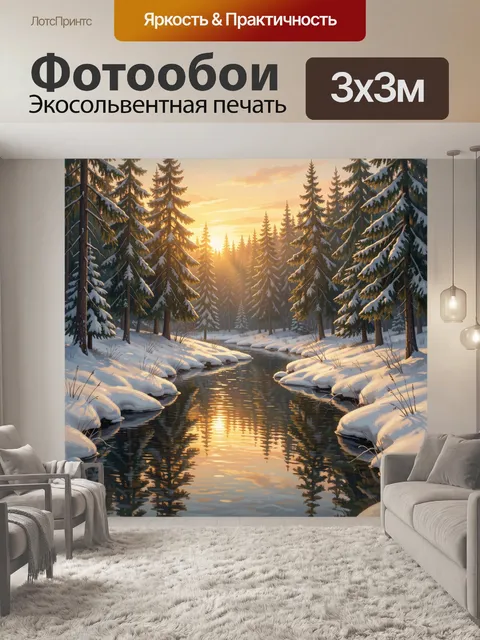 Фотообои Зимний хвойный лес у ручья