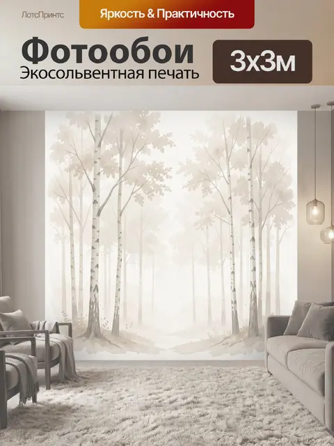 Фотообои Туманный берёзовый лес