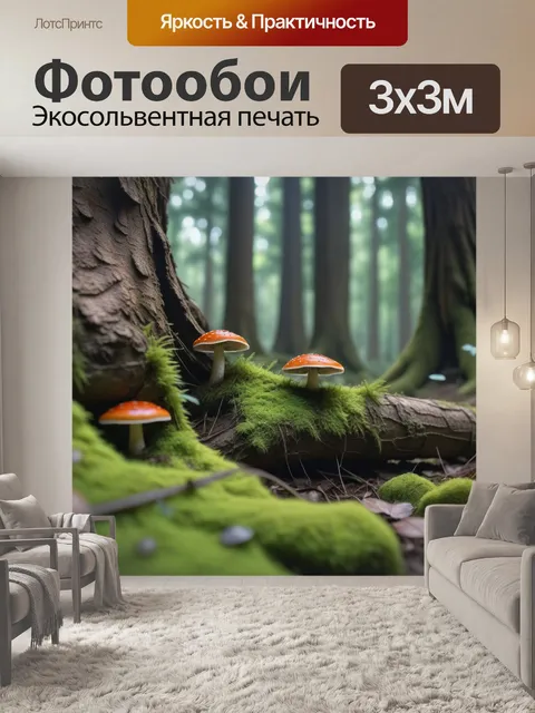 Фотообои грибы в старом лесу