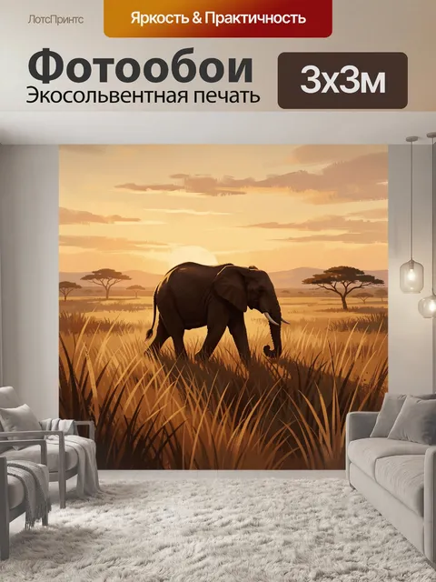 Фотообои Слон в саванне на закате