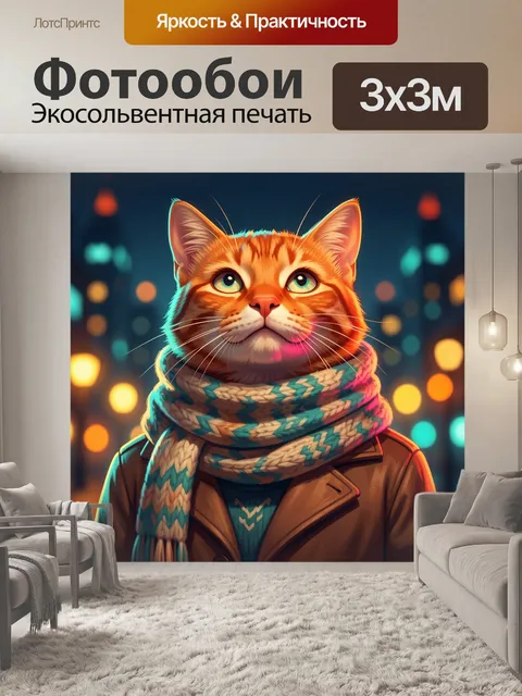Фотообои Рыжий кот в шарфе