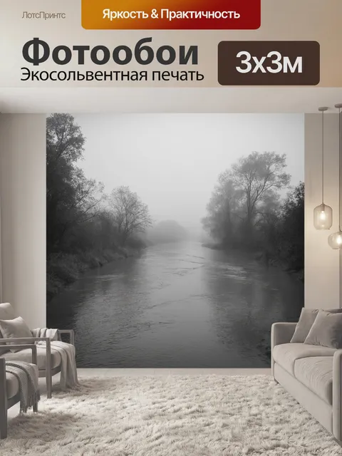 Фотообои черно-белый с утренним туманом
