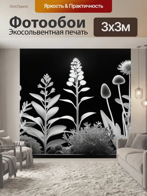 Фотообои с травами чернобелый