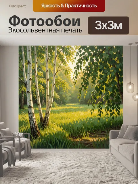 Фотообои Березовая роща на солнечной поляне