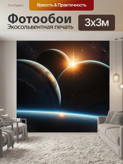 Фотообои панорама планетарной системы с двумя солнцами