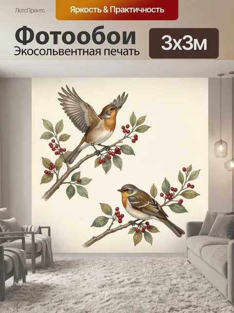Фотообои Две певчие птицы на ветках
