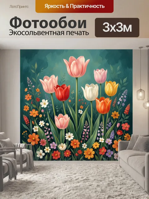 Фотообои Нежные тюльпаны и полевые цветы
