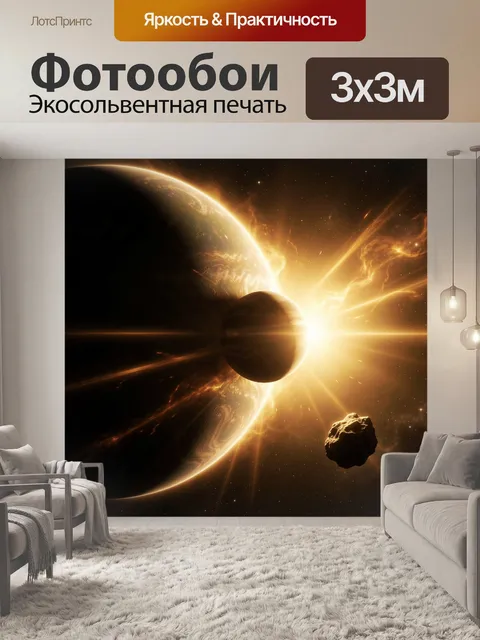 Фотообои Космическая планета и астероид