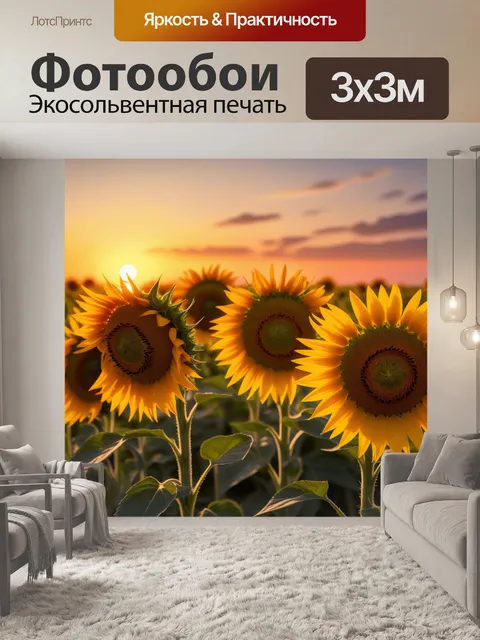 Фотообои подсолнухи на закате