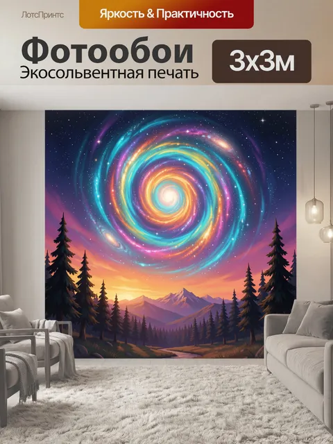 Фотообои Космическая спираль над лесом