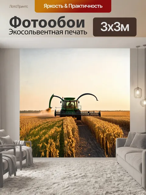 Фотообои жемчужная роса на стеблях колосьев сверкает, когда коса проходит через поле