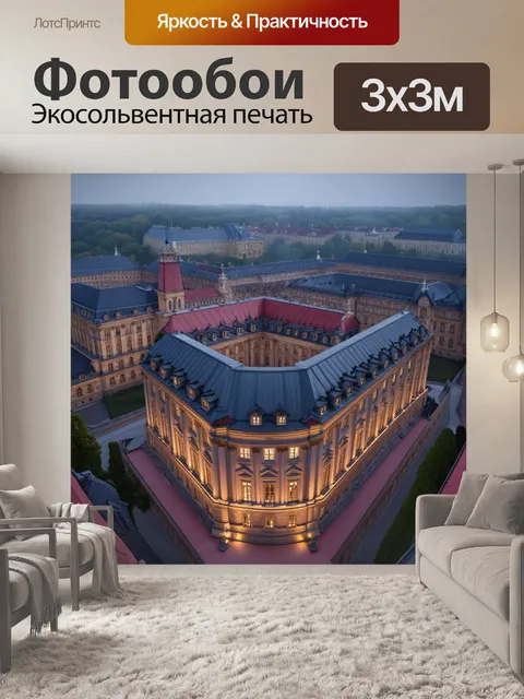 Фотообои панорама эрмитажа с высоты птичьего полета, где видны крыши в стиле барокко и уникальные элементы архитектуры