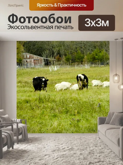 Фотообои Коровы и козы на лугу