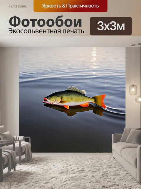 Фотообои фотография судака, ловящего корм на поверхности воды в спокойный вечер