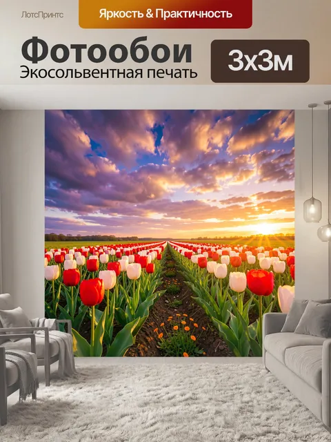 Фотообои Тюльпановое поле на закате