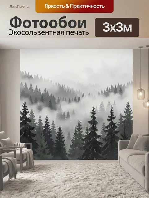 Фотообои Туманный хвойный лес