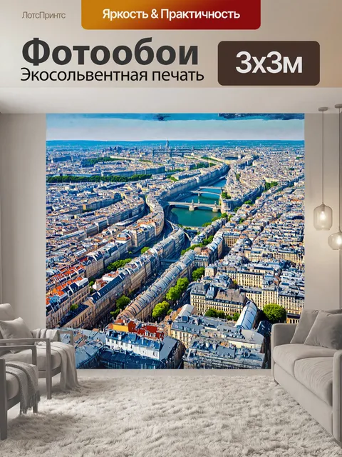 Фотообои городская панорама парижа с холмистыми крышами и извилистой сеной