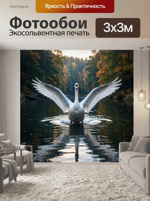 Фотообои Белый лебедь на озере