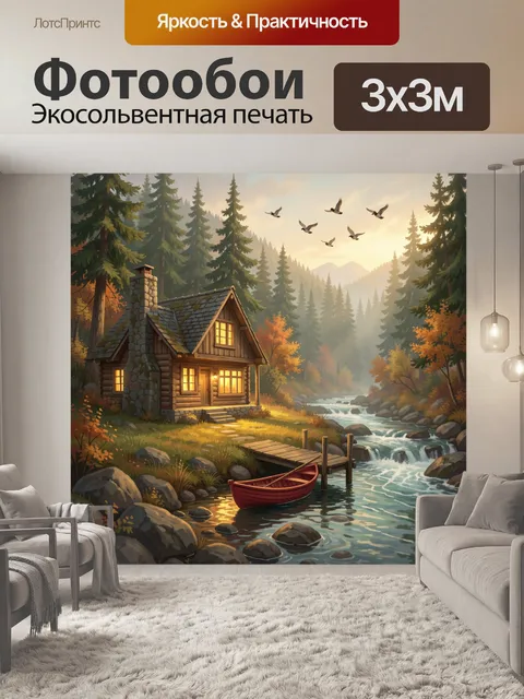 Фотообои Уютный дом у лесной реки
