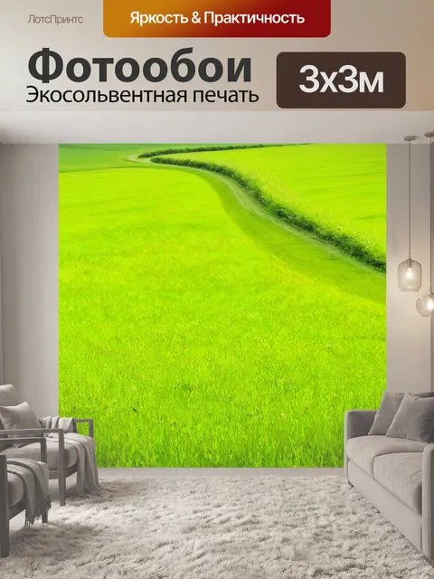 Фотообои оживленный пейзаж с зеленым лугом и уходящей тропинкой