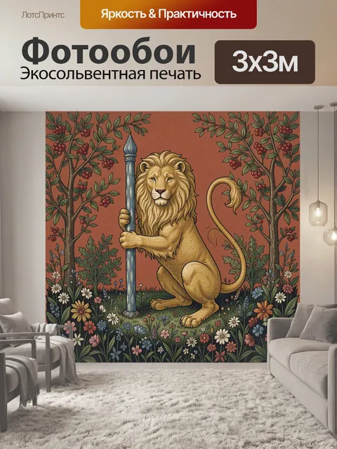Фотообои Лев с посохом в цветах