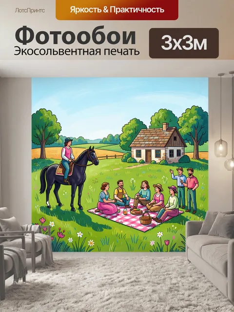 Фотообои Сельский пикник с лошадью