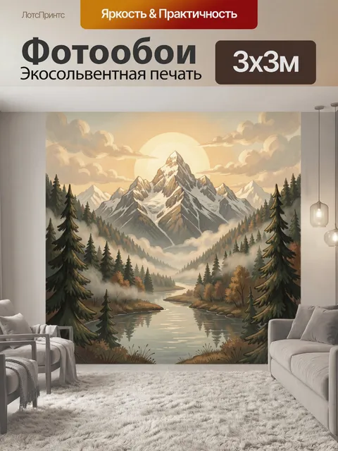 Фотообои Горные вершины у лесной реки