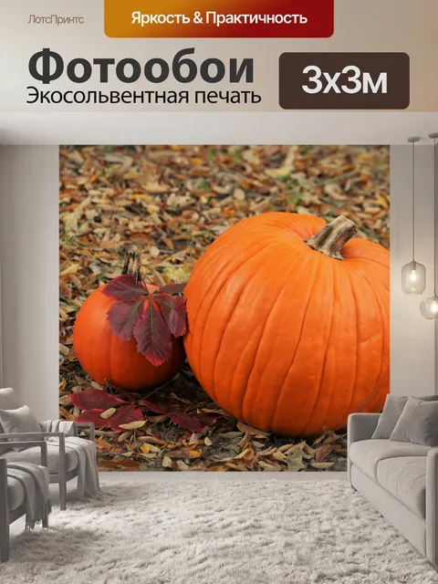 Фотообои Две тыквы в листьях 2