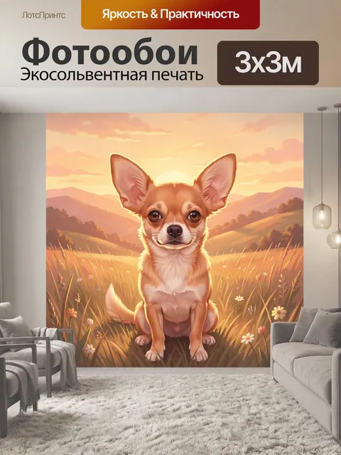 Фотообои Чихуахуа на цветущем лугу