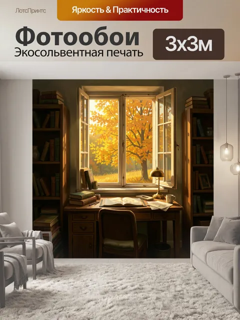 Фотообои Уютный кабинет у окна осенью