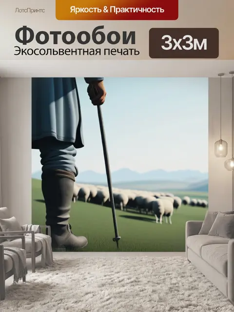 Фотообои пейзаж с пастухом минимал