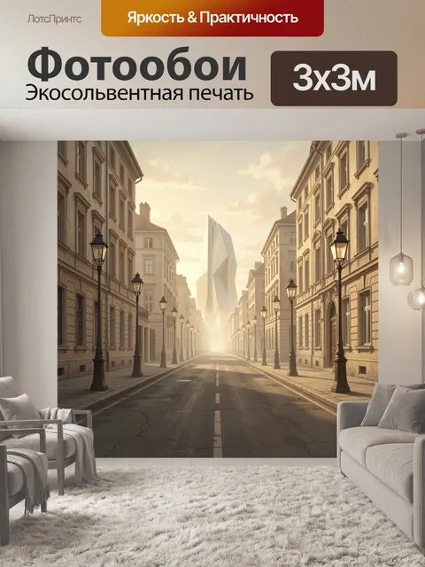 Фотообои Старинная улица с футуристической башней
