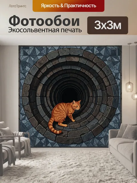 Фотообои Рыжий кот в каменном тоннеле
