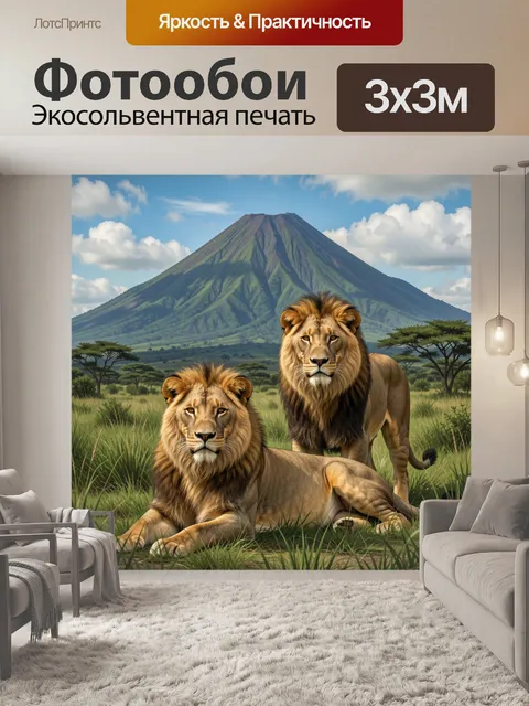 Фотообои Два льва у вулкана