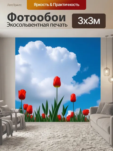 Фотообои тюльпаны с небесами в облаках
