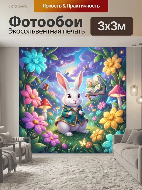 Фотообои Белый кролик в сказочном саду