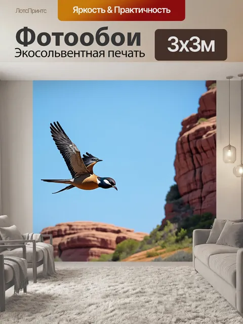Фотообои птицы на фоне каменной скалы, дикая природа и текстуры, стиль реализма
