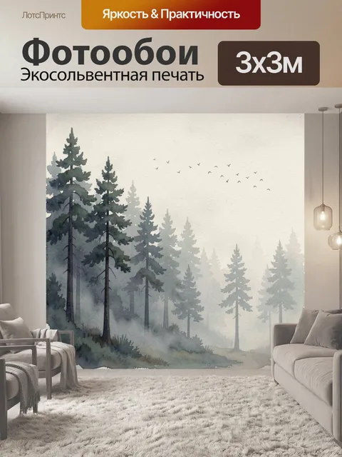 Фотообои Туманный лес с елями