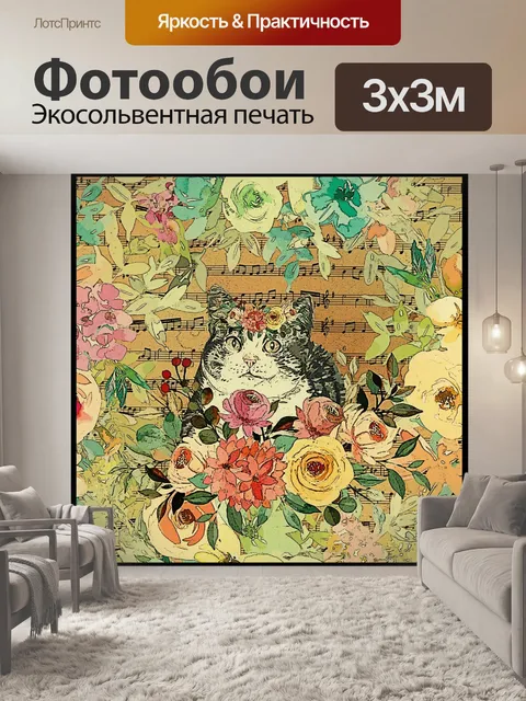 Фотообои старинный кот на музыкальном фоне