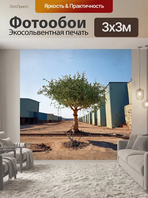 Фотообои кешью-дерево, растущее среди заводских построек, фотографированное в жанре "industrial landscape" с…