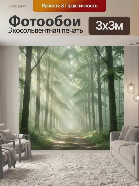Фотообои Туманный лесная аллея из елей