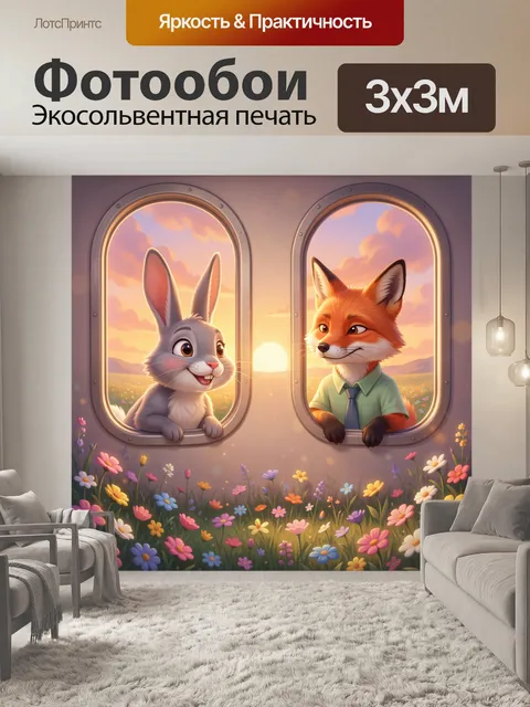 Фотообои Лиса и кролик у окна