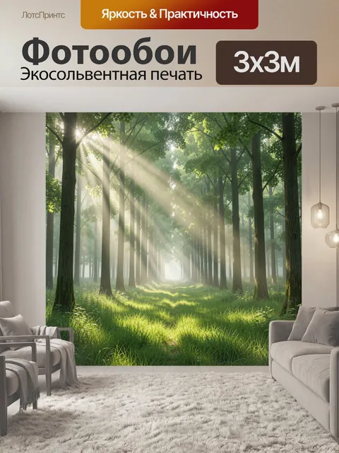 Фотообои Туманный лес с солнечными лучами