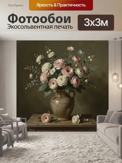 Фотообои Нежный букет в керамической вазе