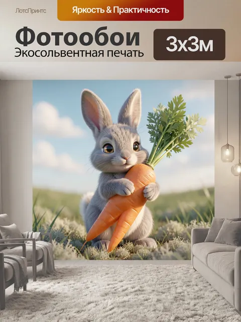 Фотообои Милый пушистый серый зайчик с большими блестящими глазами